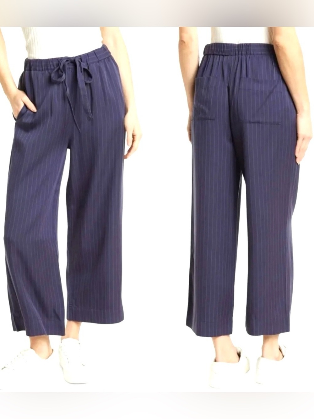 Marine Layer AlyUltra Soft Tencel Women Navy Blue Pinstripe Wide Leg Pants XL